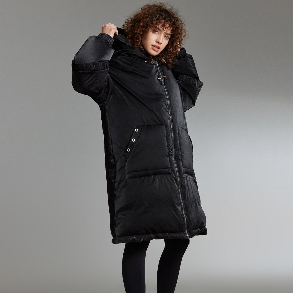 Hooded Down Jacket with Drawstring Hem - Picture 2 of 4